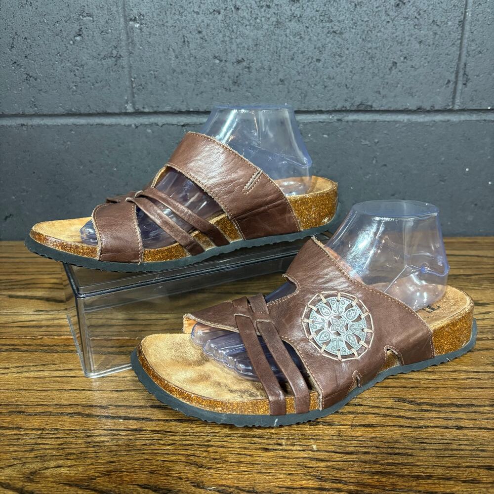 Think! Women’s Leather Cork Sandals Brown EU 42 US 11 Made in Romania